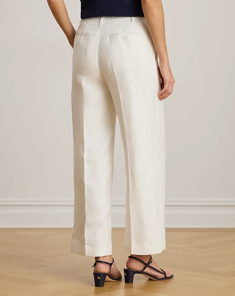Linen-Blend Twill Wide-Leg Cropped Pant