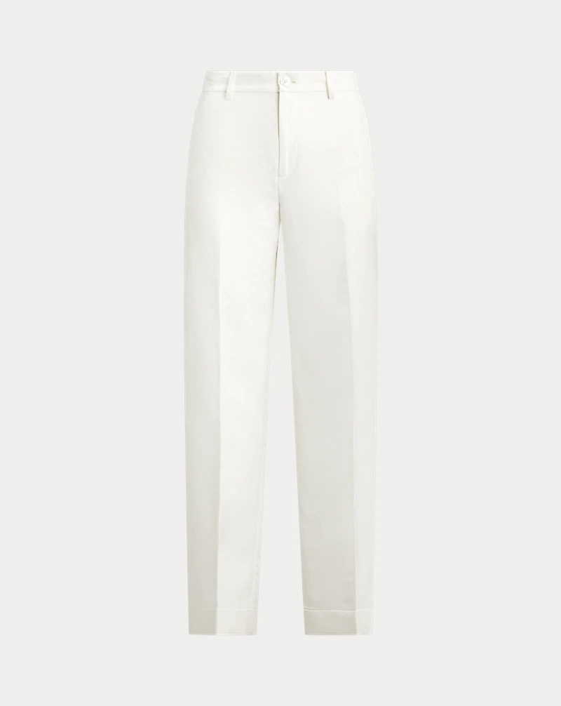 Linen-Blend Twill Wide-Leg Cropped Pant