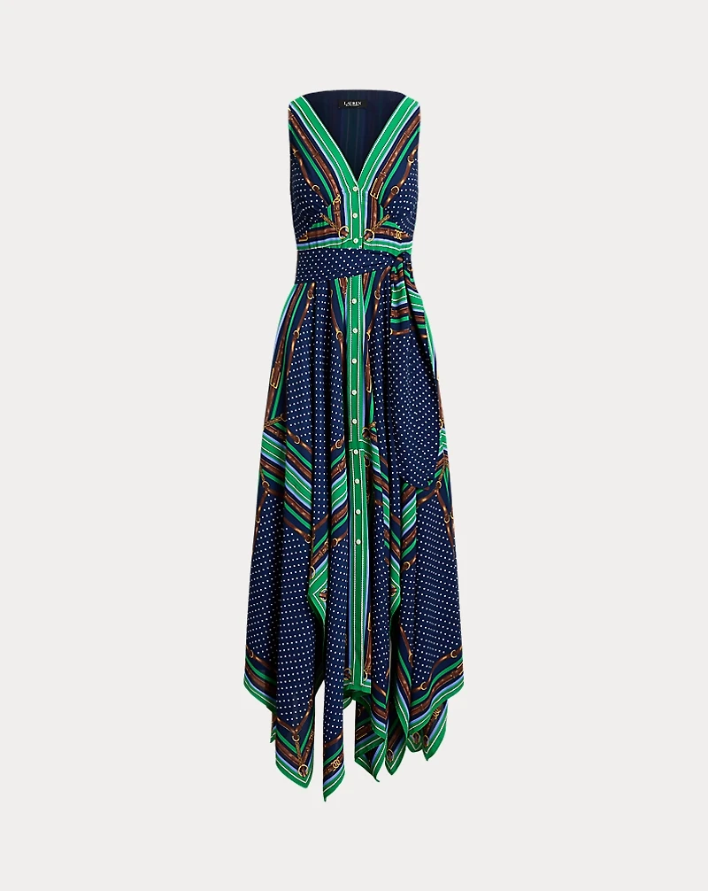 Belting & Polka-Dot Georgette Dress