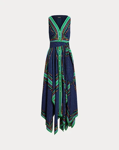 Belting & Polka-Dot Georgette Dress