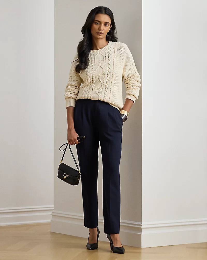 Pleated Tricotine Tapered Pant