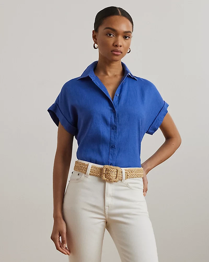 Relaxed Fit Linen Short-Sleeve Shirt
