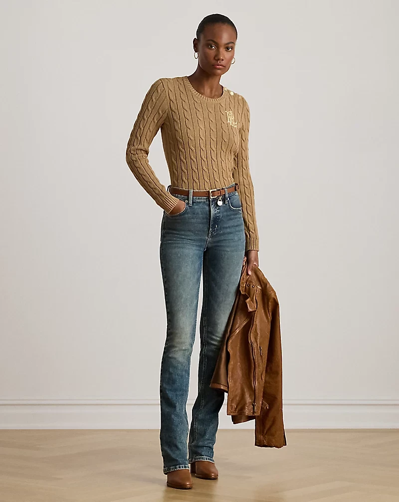 Button-Trim Cable-Knit Cotton Sweater