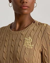 Button-Trim Cable-Knit Cotton Sweater
