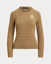 Button-Trim Cable-Knit Cotton Sweater