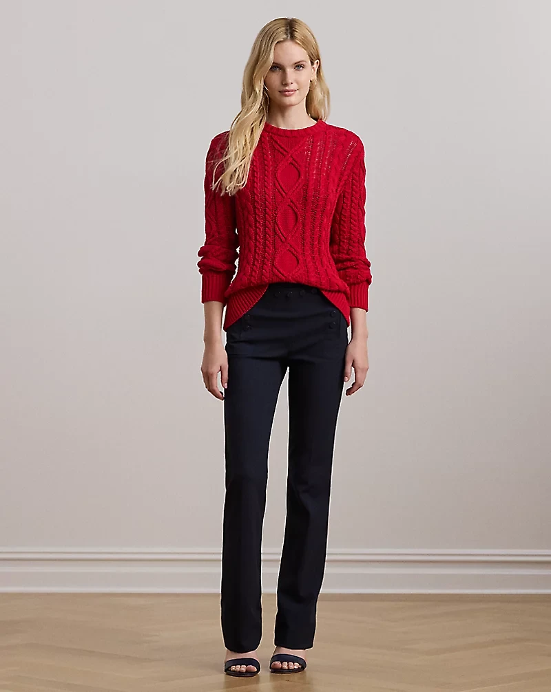 Aran-Knit Cotton-Blend Crewneck Sweater