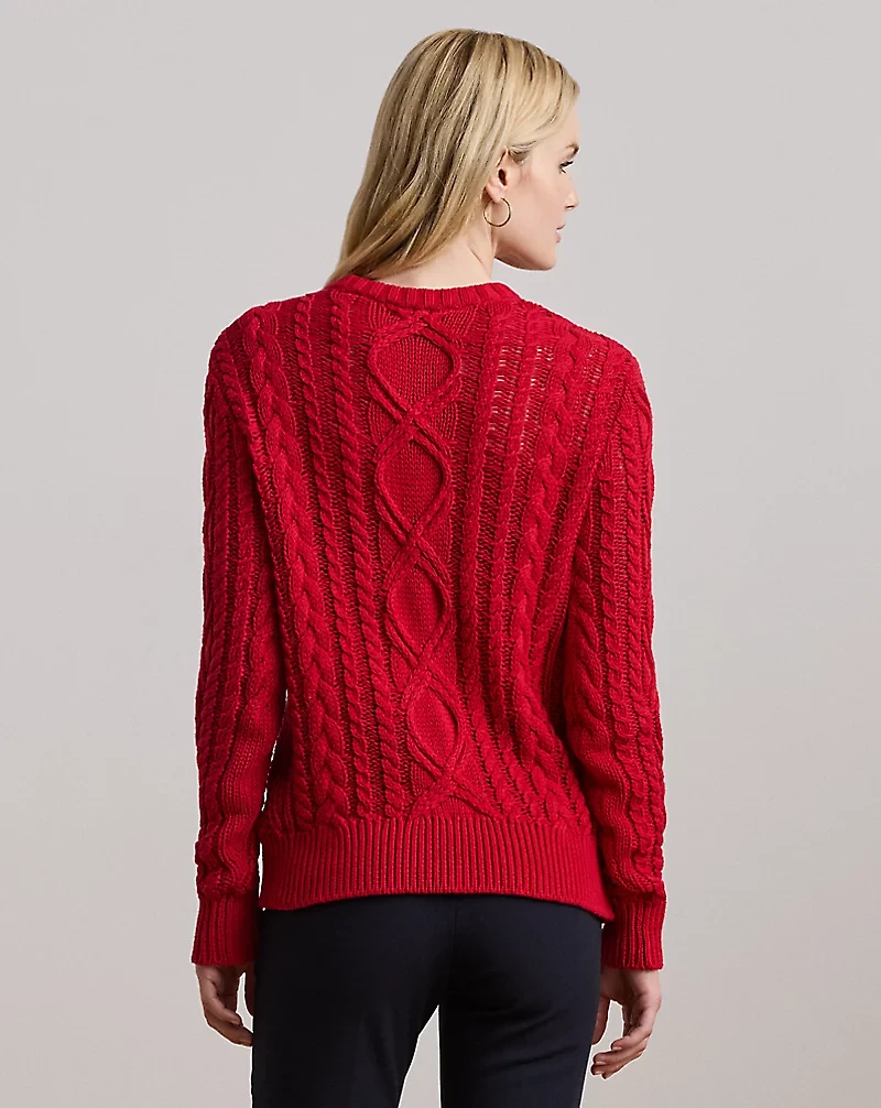 Aran-Knit Cotton-Blend Crewneck Sweater