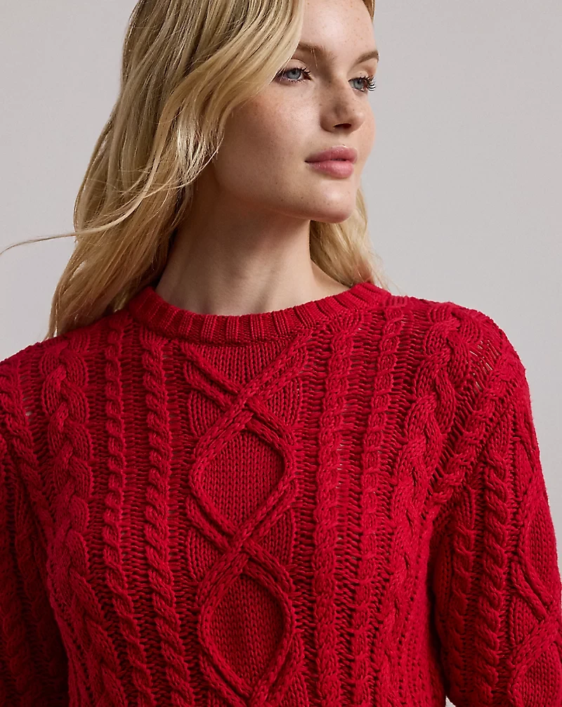 Aran-Knit Cotton-Blend Crewneck Sweater