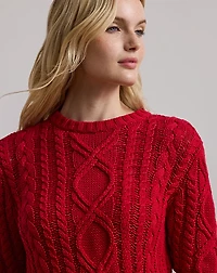 Aran-Knit Cotton-Blend Crewneck Sweater