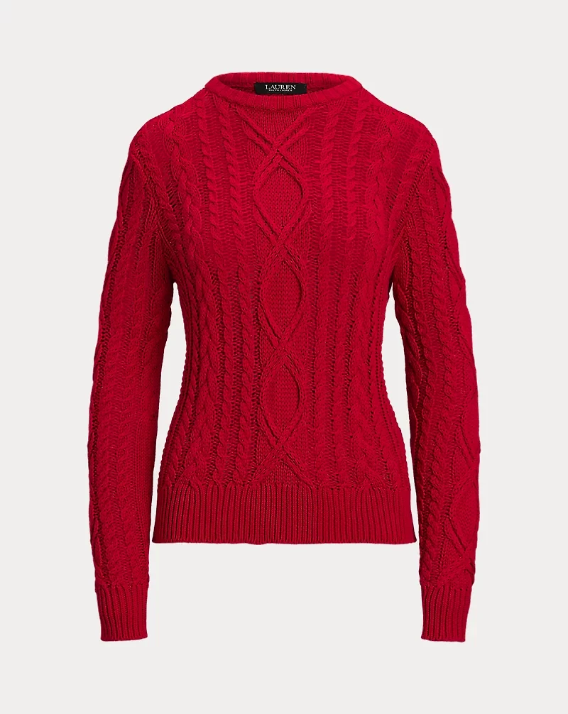 Aran-Knit Cotton-Blend Crewneck Sweater
