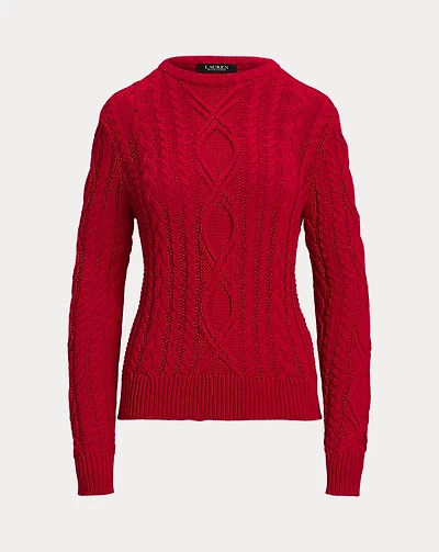 Aran-Knit Cotton-Blend Crewneck Sweater