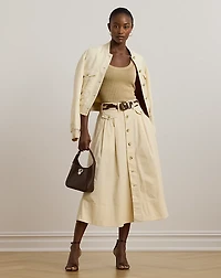 Button-Front Micro-Sanded Twill Skirt