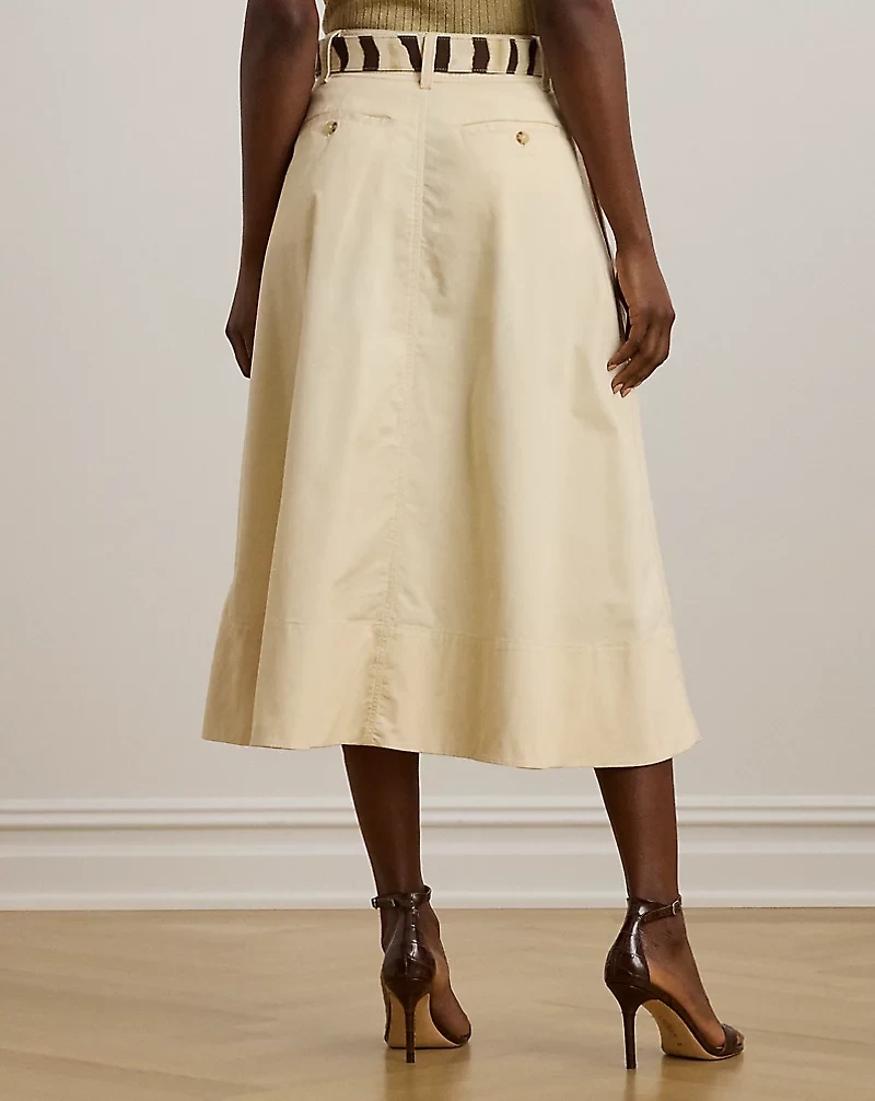 Button-Front Micro-Sanded Twill Skirt
