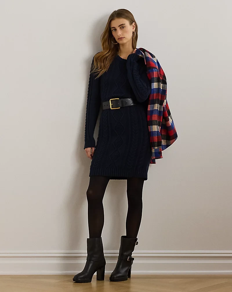 Button-Trim Aran-Knit Sweater Dress