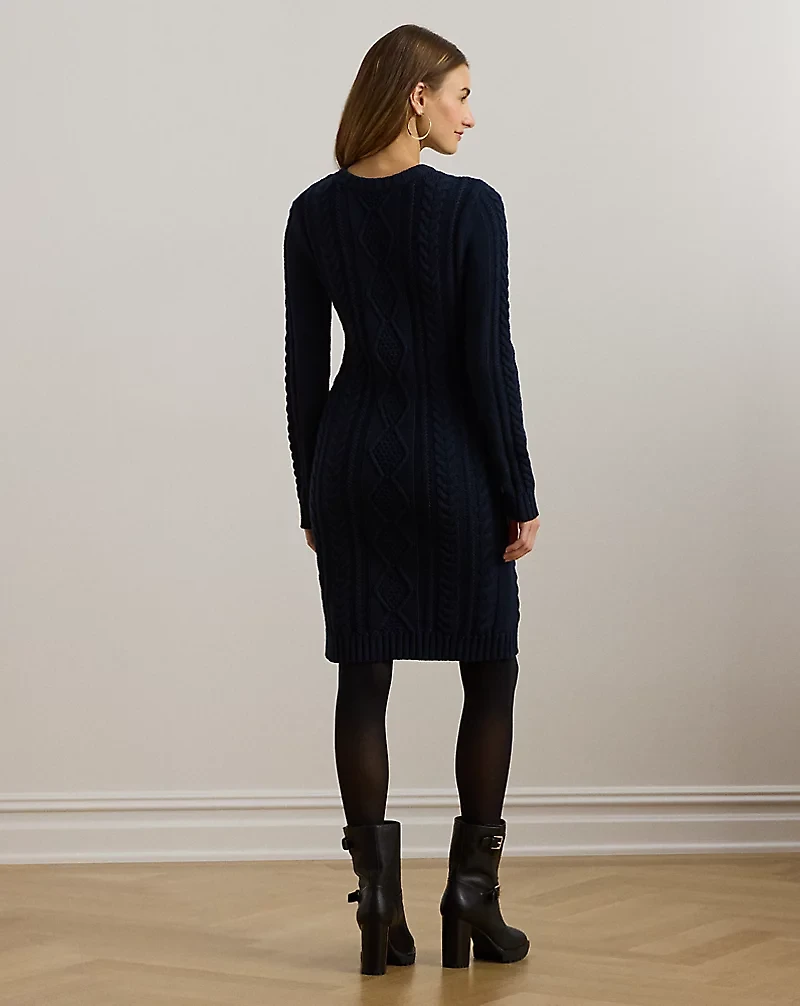 Button-Trim Aran-Knit Sweater Dress