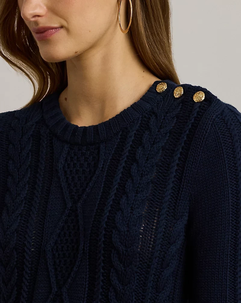 Button-Trim Aran-Knit Sweater Dress