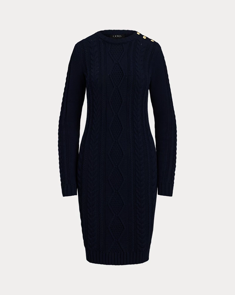 Button-Trim Aran-Knit Sweater Dress