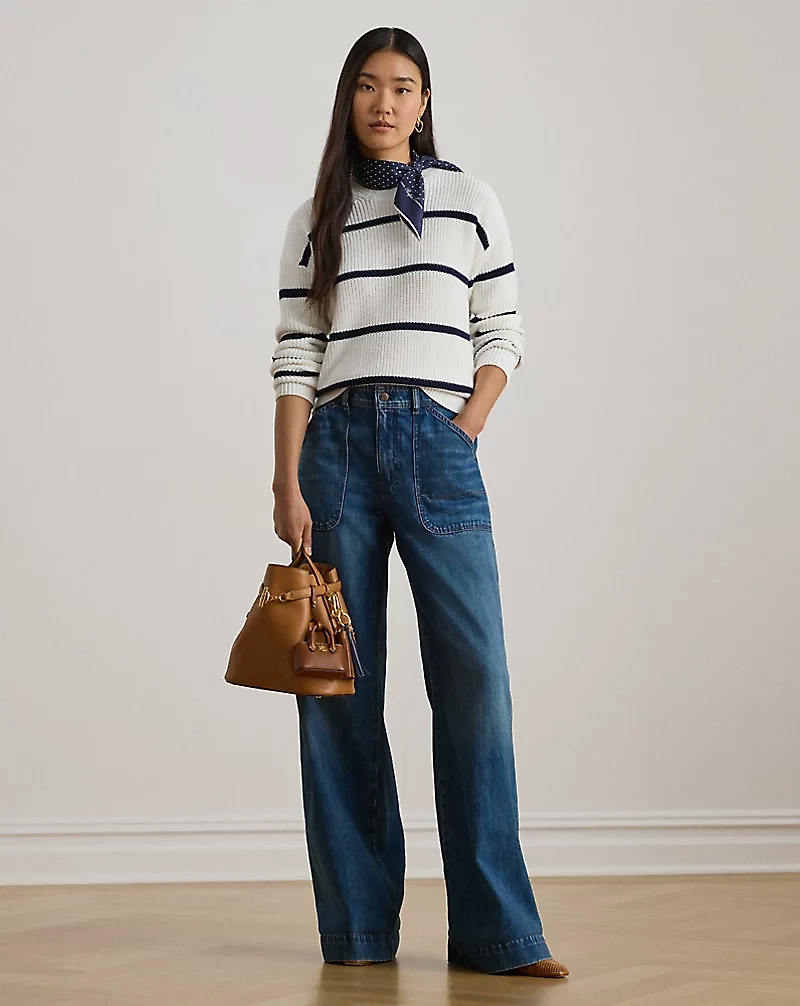 Striped Rib-Knit Cotton Crewneck Sweater