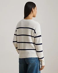 Striped Rib-Knit Cotton Crewneck Sweater