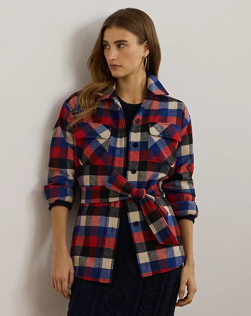 Buffalo Check Belted Twill Shirt Jacket
