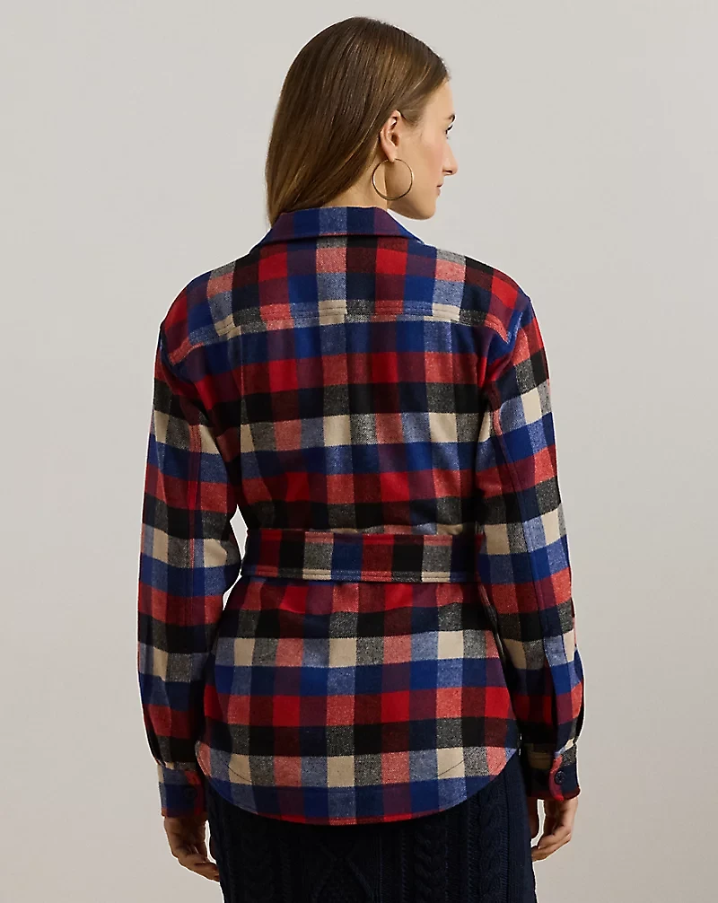 Buffalo Check Belted Twill Shirt Jacket