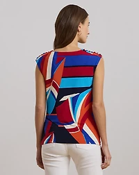 Print Jersey Sleeveless Cowlneck Top
