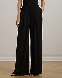 Pleated Stretch Jersey Wide-Leg Pant