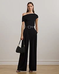 Pleated Stretch Jersey Wide-Leg Pant