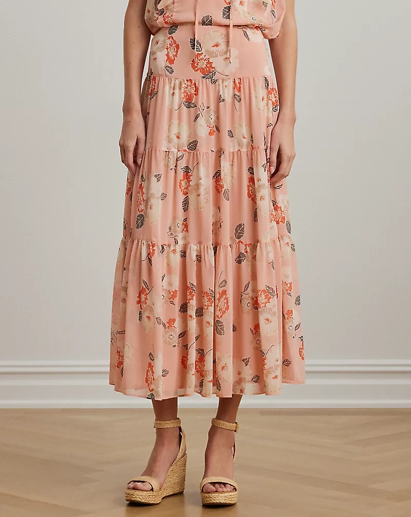Floral Crinkle Georgette Tiered Skirt