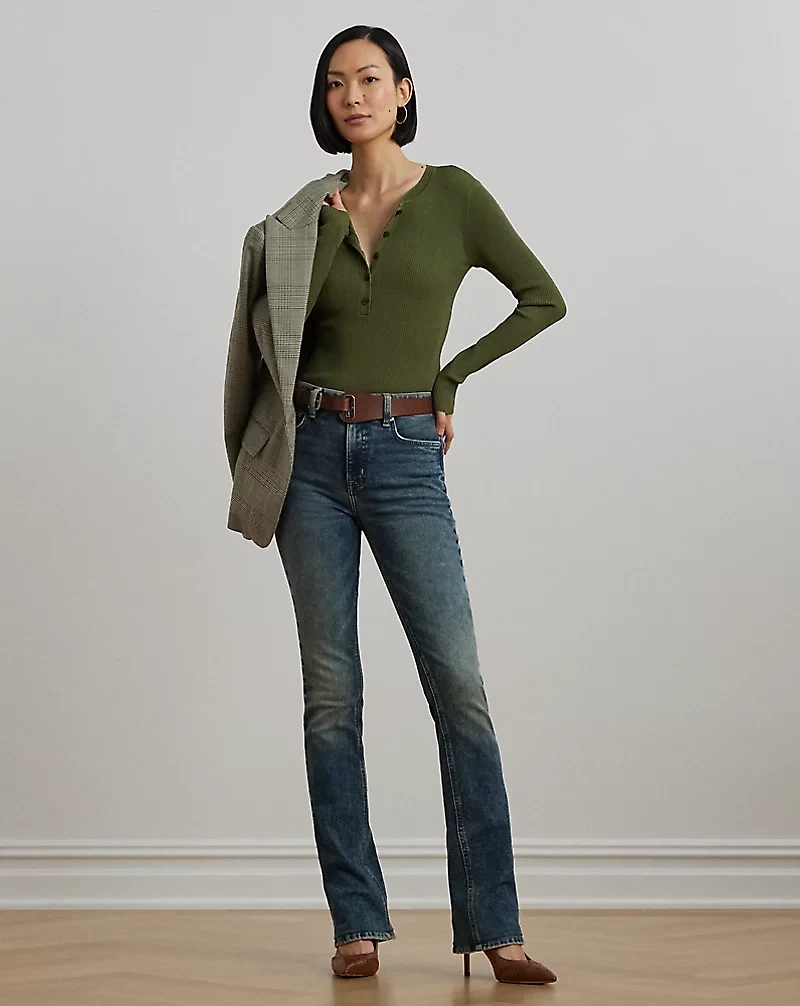 Rib-Knit Henley Sweater