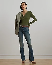 Rib-Knit Henley Sweater