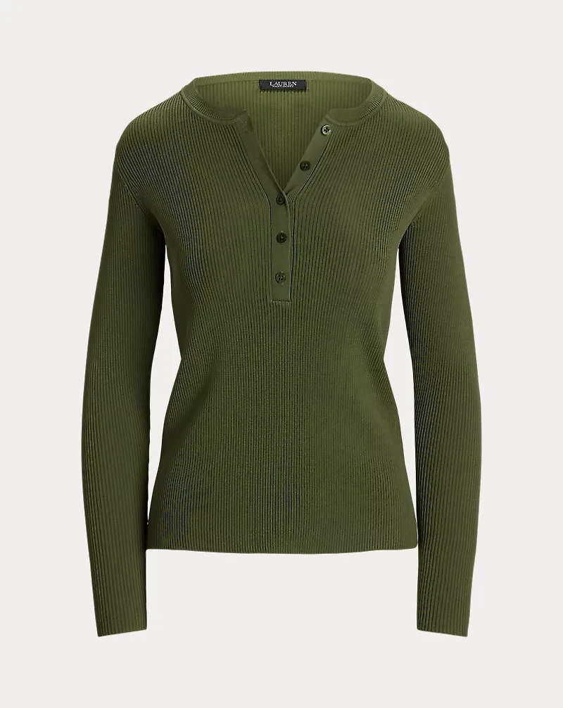 Rib-Knit Henley Sweater