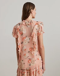 Floral Ruffle-Trim Georgette Blouse
