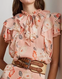 Floral Ruffle-Trim Georgette Blouse