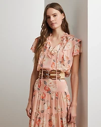 Floral Ruffle-Trim Georgette Blouse