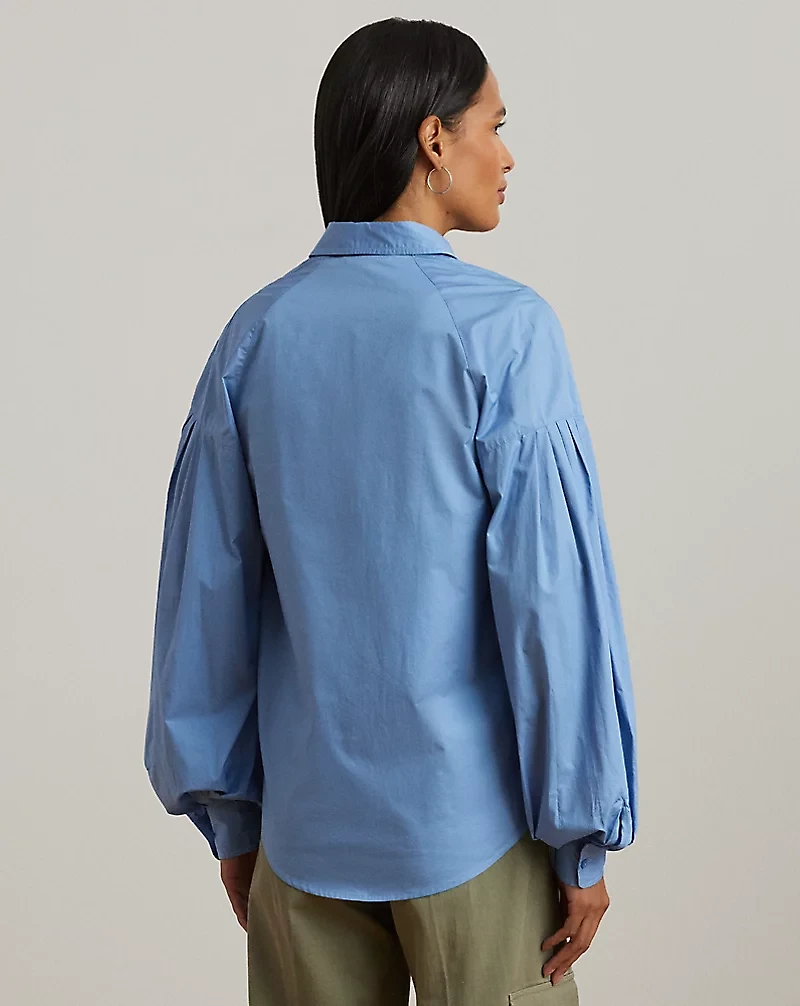 Cotton Poplin Blouson-Sleeve Shirt