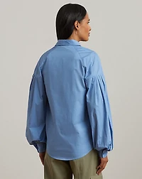 Cotton Poplin Blouson-Sleeve Shirt