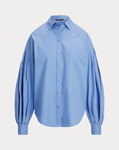 Cotton Poplin Blouson-Sleeve Shirt