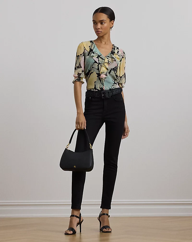 Floral Georgette Ruffle-Trim Blouse