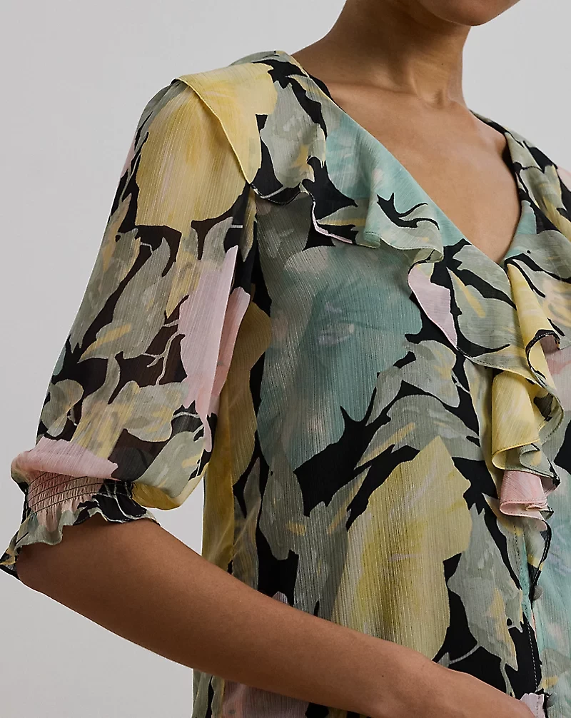 Floral Georgette Ruffle-Trim Blouse