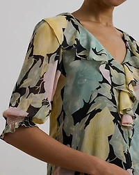 Floral Georgette Ruffle-Trim Blouse