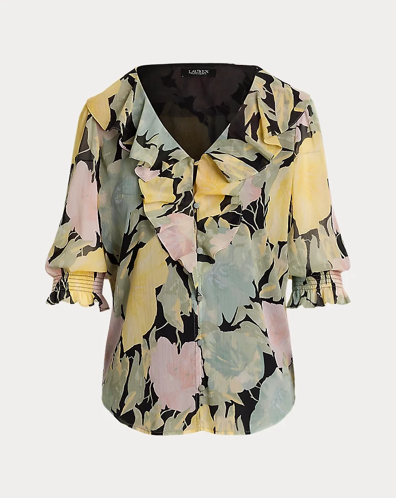 Floral Georgette Ruffle-Trim Blouse