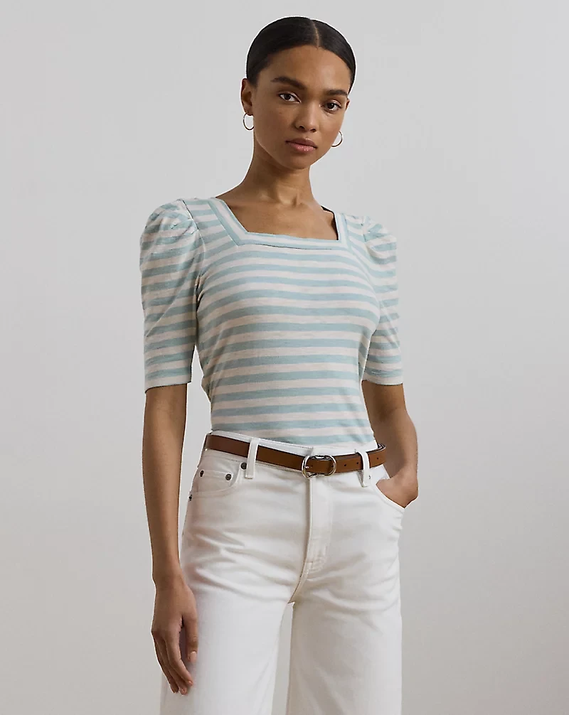 Striped Cotton Jersey Puff-Sleeve Tee
