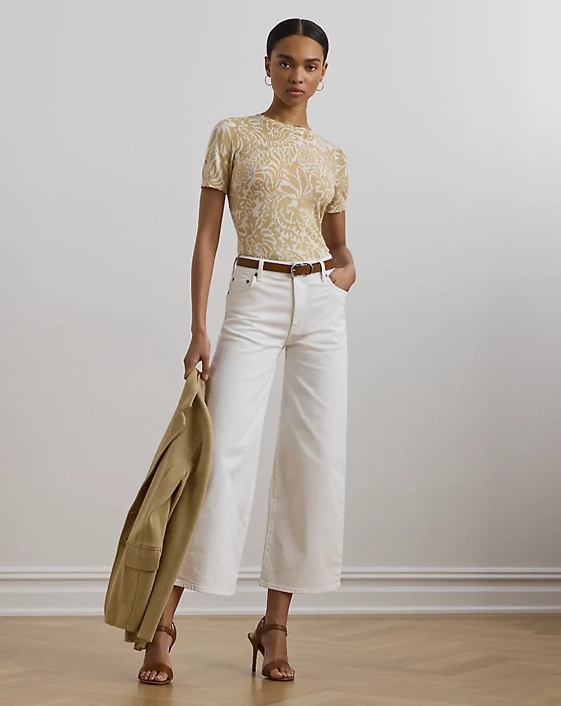 Floral Cotton-Blend Short-Sleeve Sweater
