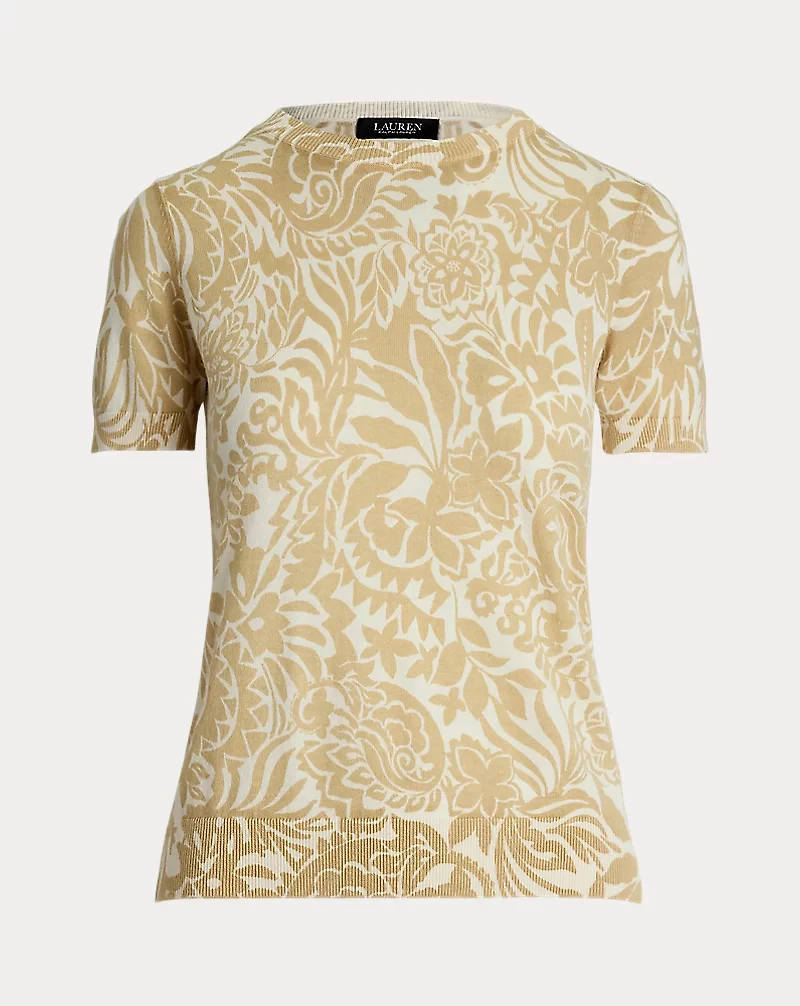 Floral Cotton-Blend Short-Sleeve Sweater