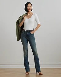 Rib-Knit Cotton-Blend Elbow-Sleeve Tee