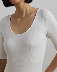 Rib-Knit Cotton-Blend Elbow-Sleeve Tee