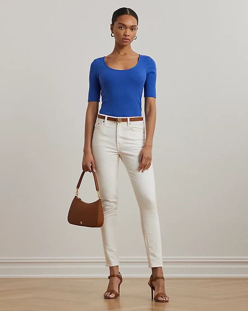 Rib-Knit Cotton-Blend Elbow-Sleeve Tee