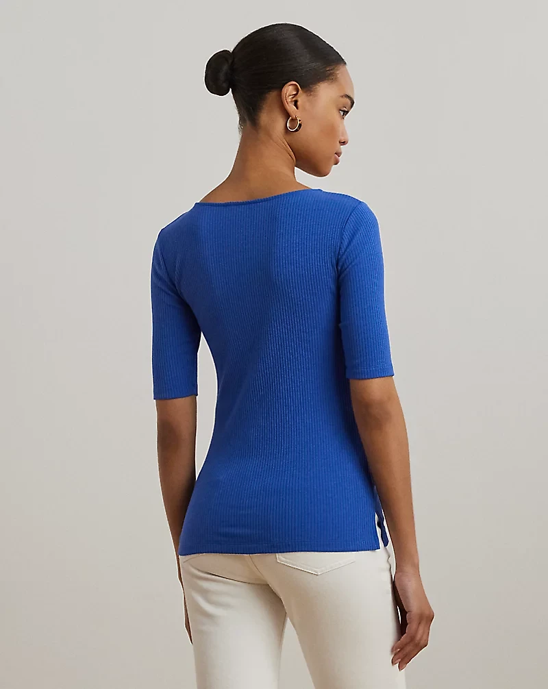 Rib-Knit Cotton-Blend Elbow-Sleeve Tee