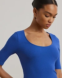 Rib-Knit Cotton-Blend Elbow-Sleeve Tee